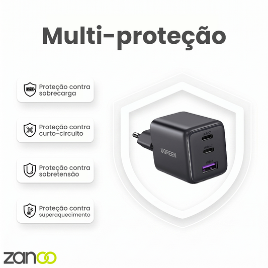 Carregador Turbo Ugreen 30W GaN 3 Portas